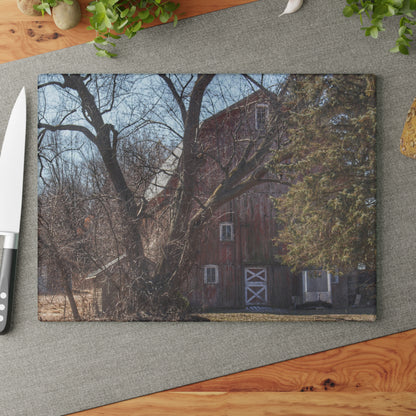 U R There Photography Lakeville Road Hidden Red Rustic Farmhouse Tempered-Glass Cutting Board