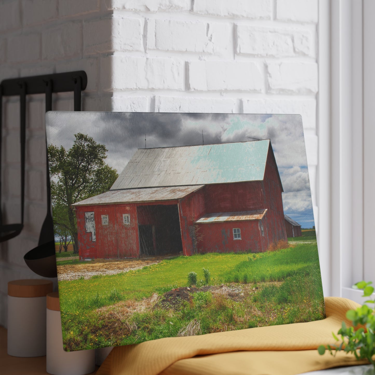 U R There Photography Rescue Road Reds Rustic Farmhouse Tempered-Glass Cutting Board