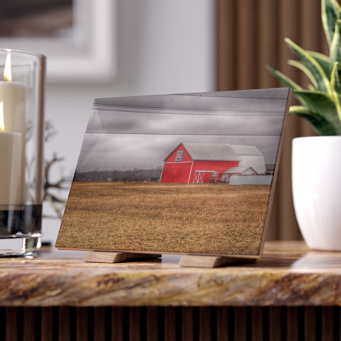 U R There Photography Barnes Road Quilted Red Rustic Farmhouse Decorative Ceramic Tile