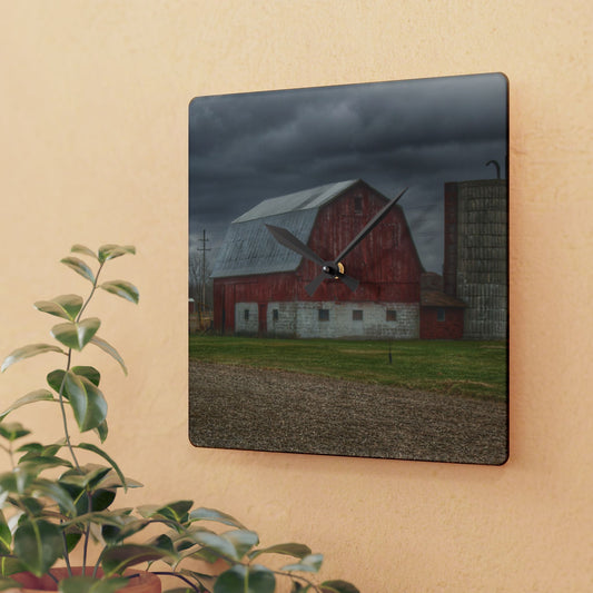 U R There Photography Murray Road Red Rustic Farmhouse Acrylic Analog Wall Clock
