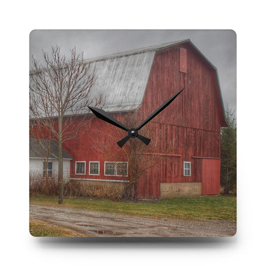 Bray Road Red II Rustic Farmhouse Acrylic Analog Wall Clock 10.75'' × 10.75'' (Square)