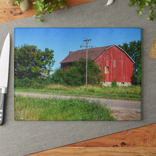 U R There Photography Armstrong Road Red II Rustic Farmhouse Tempered-Glass Cutting Board