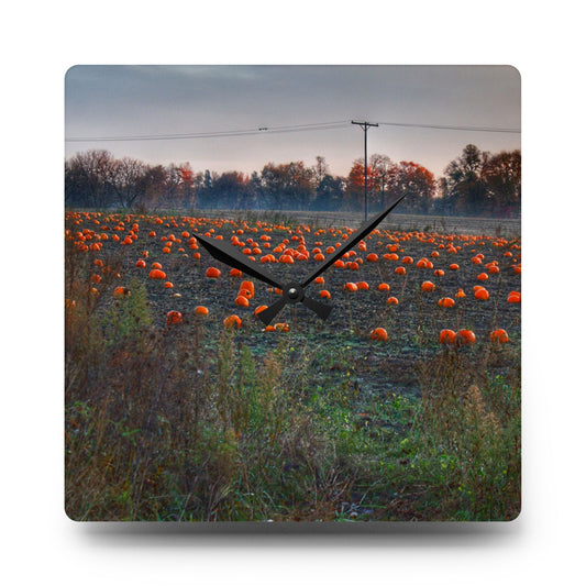 Five Lakes Pumpkins Rustic Farmhouse Acrylic Analog Wall Clock 10.75'' × 10.75'' (Square)