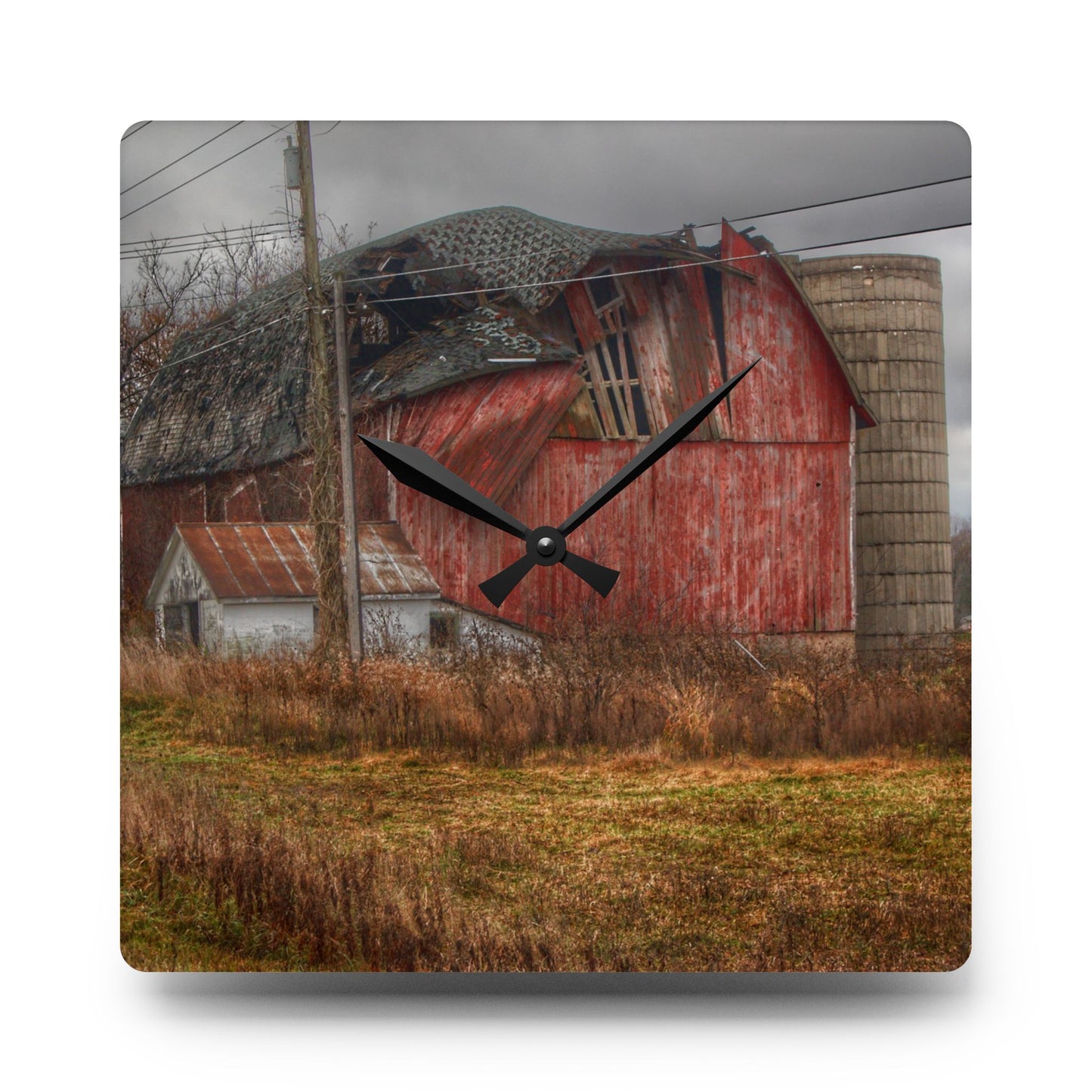 U R There Photography German Road Forgotten Red I Rustic Farmhouse Acrylic Analog Wall Clock