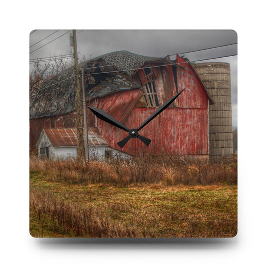German Road Forgotten Red I Rustic Farmhouse Acrylic Analog Wall Clock 10.75'' × 10.75'' (Square)