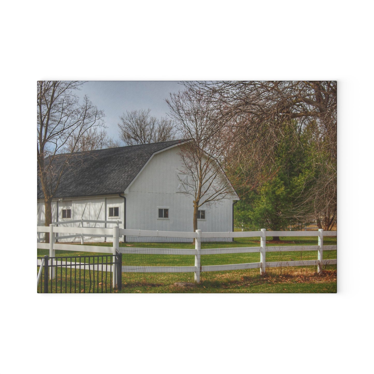 U R There Photography Collins Road White Rustic Farmhouse Tempered-Glass Cutting Board
