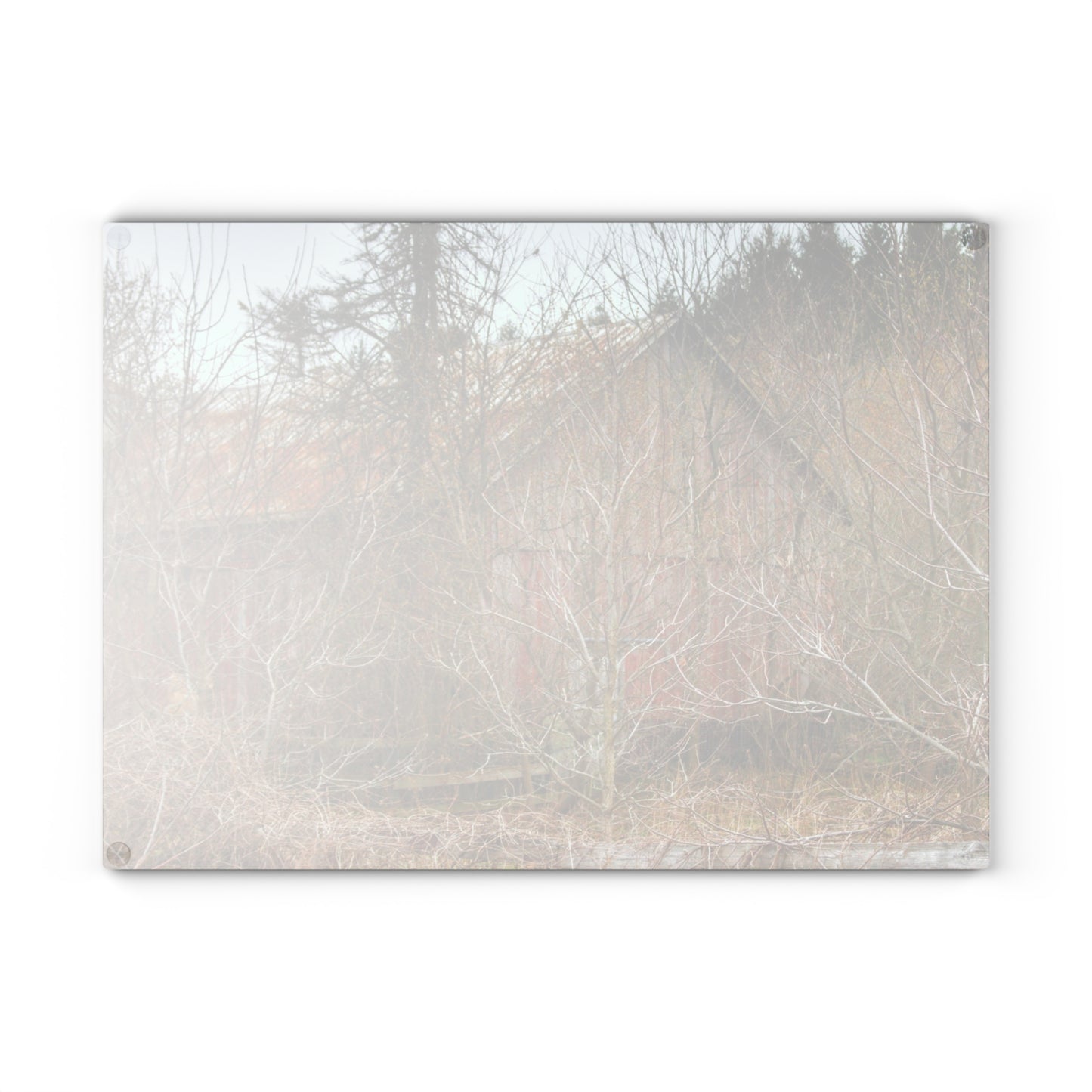 U R There Photography Klam Road Hidden Gable Red Rustic Farmhouse Tempered-Glass Cutting Board