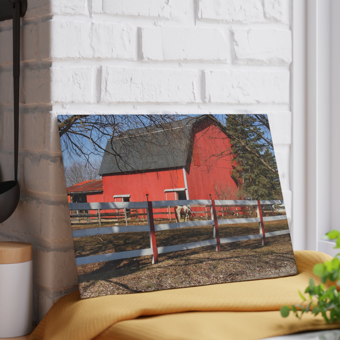 U R There Photography Wolcott Red and Filly Rustic Farmhouse Tempered-Glass Cutting Board