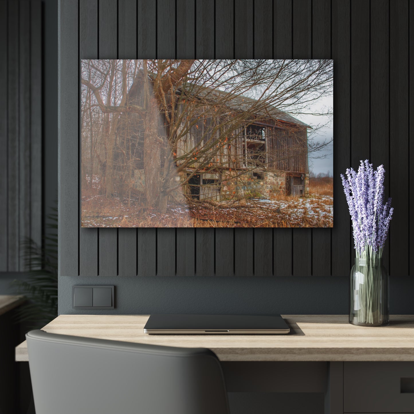 U R There Photography Norway Lake Hidden Grey II Rustic Farmhouse Acrylic Wall Print