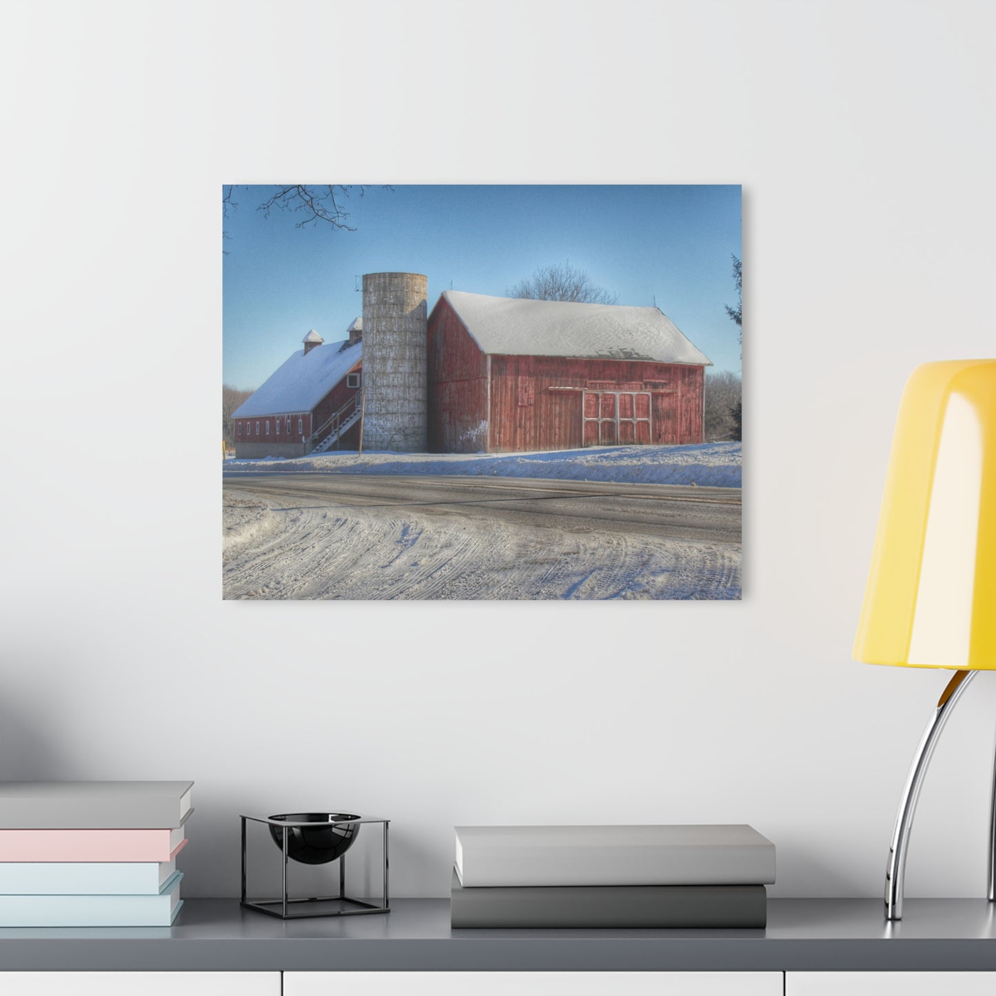 U R There Photography Metamora Red in Winter Rustic Farmhouse Acrylic Wall Print