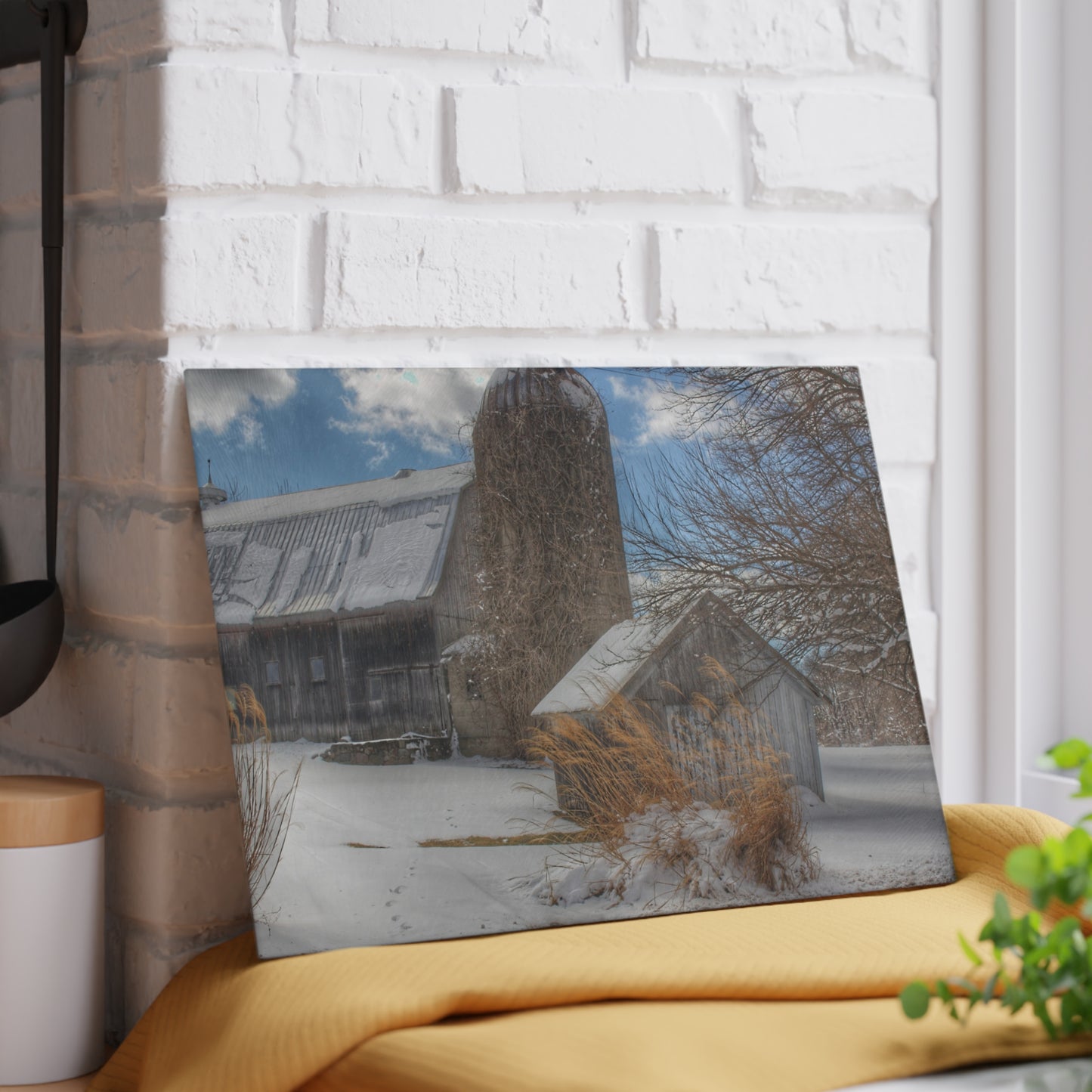 U R There Photography Ludwig Road Greys in Winter Rustic Farmhouse Tempered-Glass Cutting Board