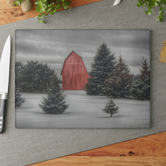 U R There Photography Vernor Road Red II Rustic Farmhouse Tempered-Glass Cutting Board