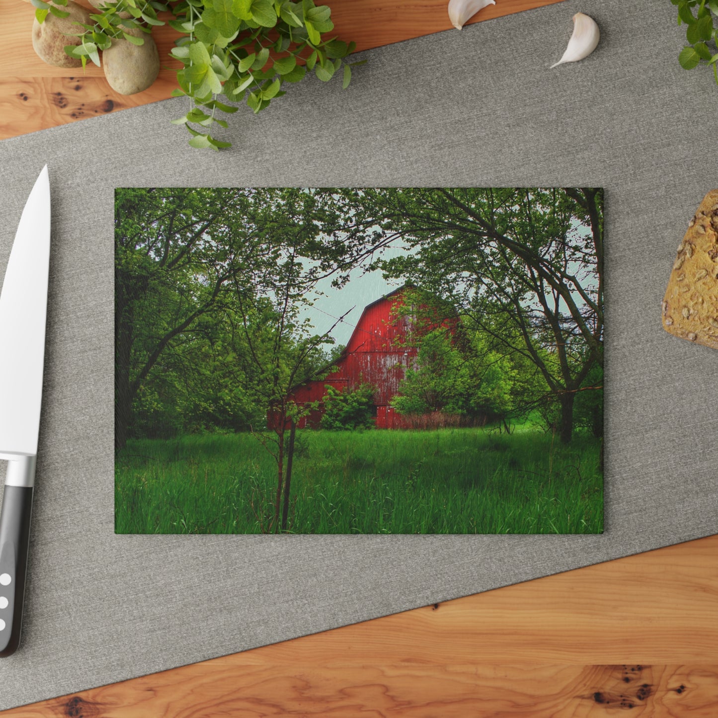 U R There Photography Bird Road Red Rustic Farmhouse Tempered-Glass Cutting Board