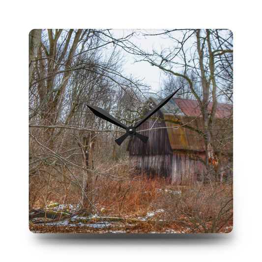 West Barnes Lake Hidden Red Rustic Farmhouse Acrylic Analog Wall Clock 10.75'' × 10.75'' (Square)