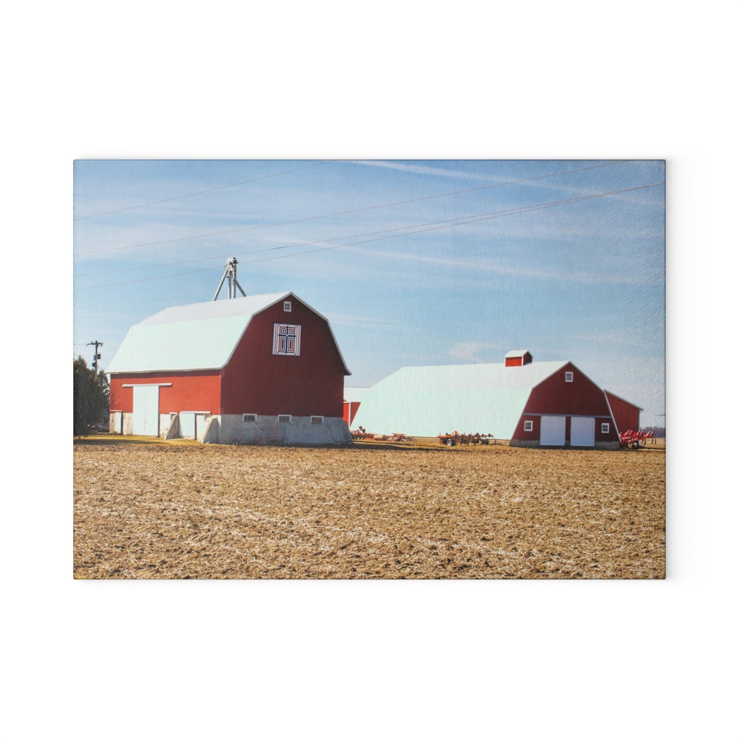 U R There Photography French Road Quilted Red Rustic Farmhouse Tempered-Glass Cutting Board