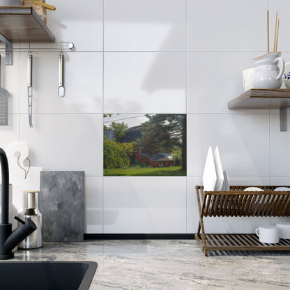 U R There Photography Grey Road Red Rustic Farmhouse Decorative Ceramic Tile