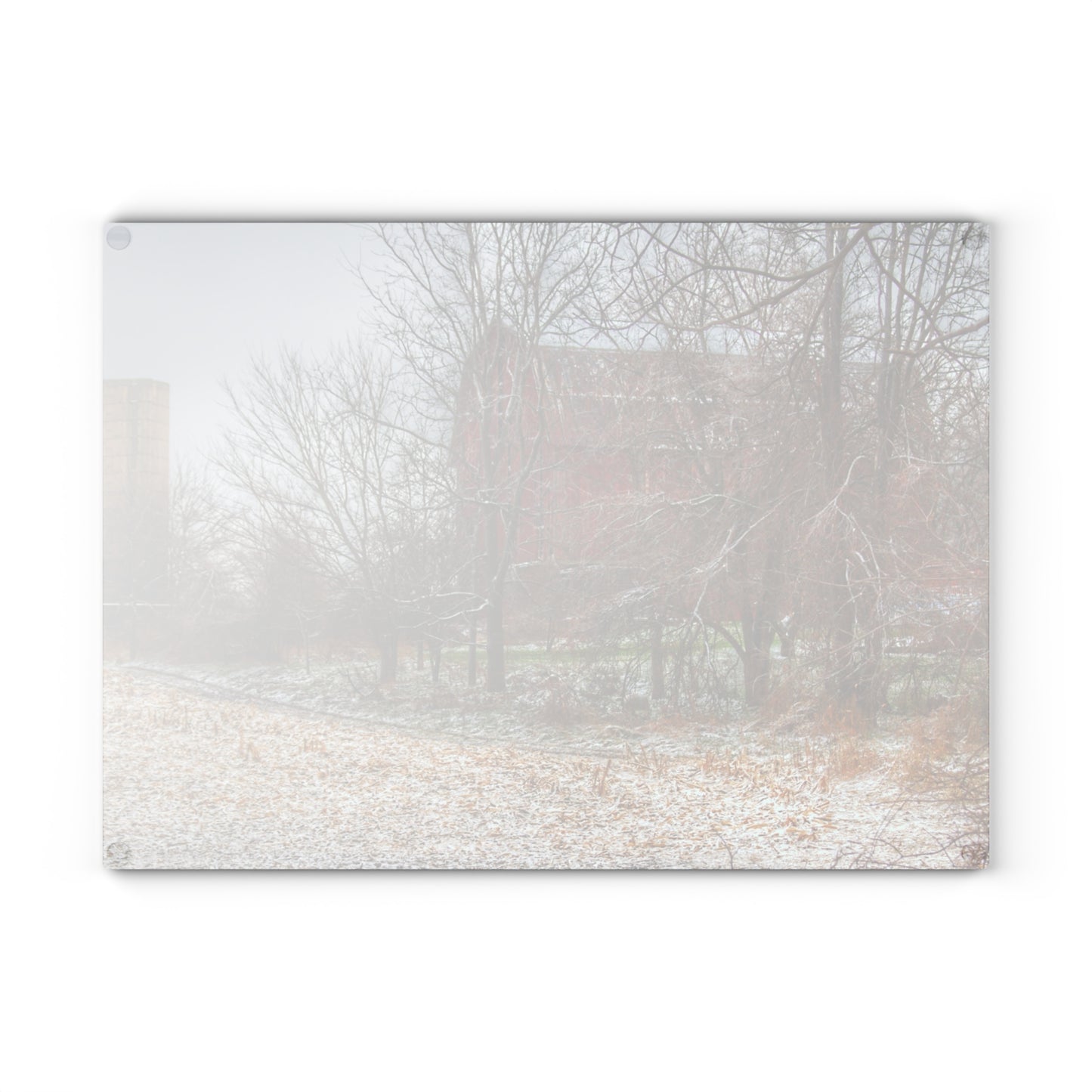 U R There Photography Hough Road Hidden Winter Red II Rustic Farmhouse Tempered-Glass Cutting Board
