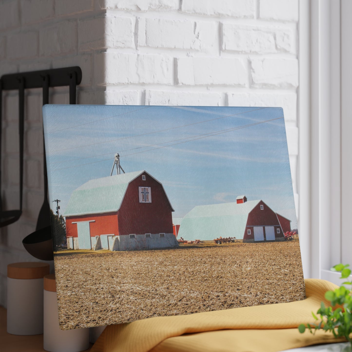 U R There Photography French Road Quilted Red Rustic Farmhouse Tempered-Glass Cutting Board