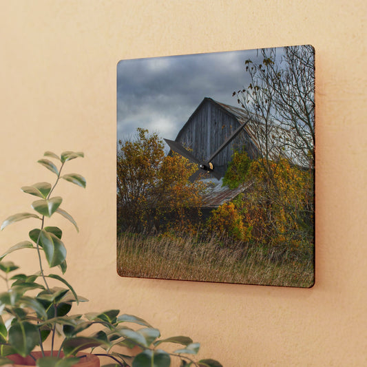 U R There Photography Church Road Grey IV Rustic Farmhouse Wall Clock