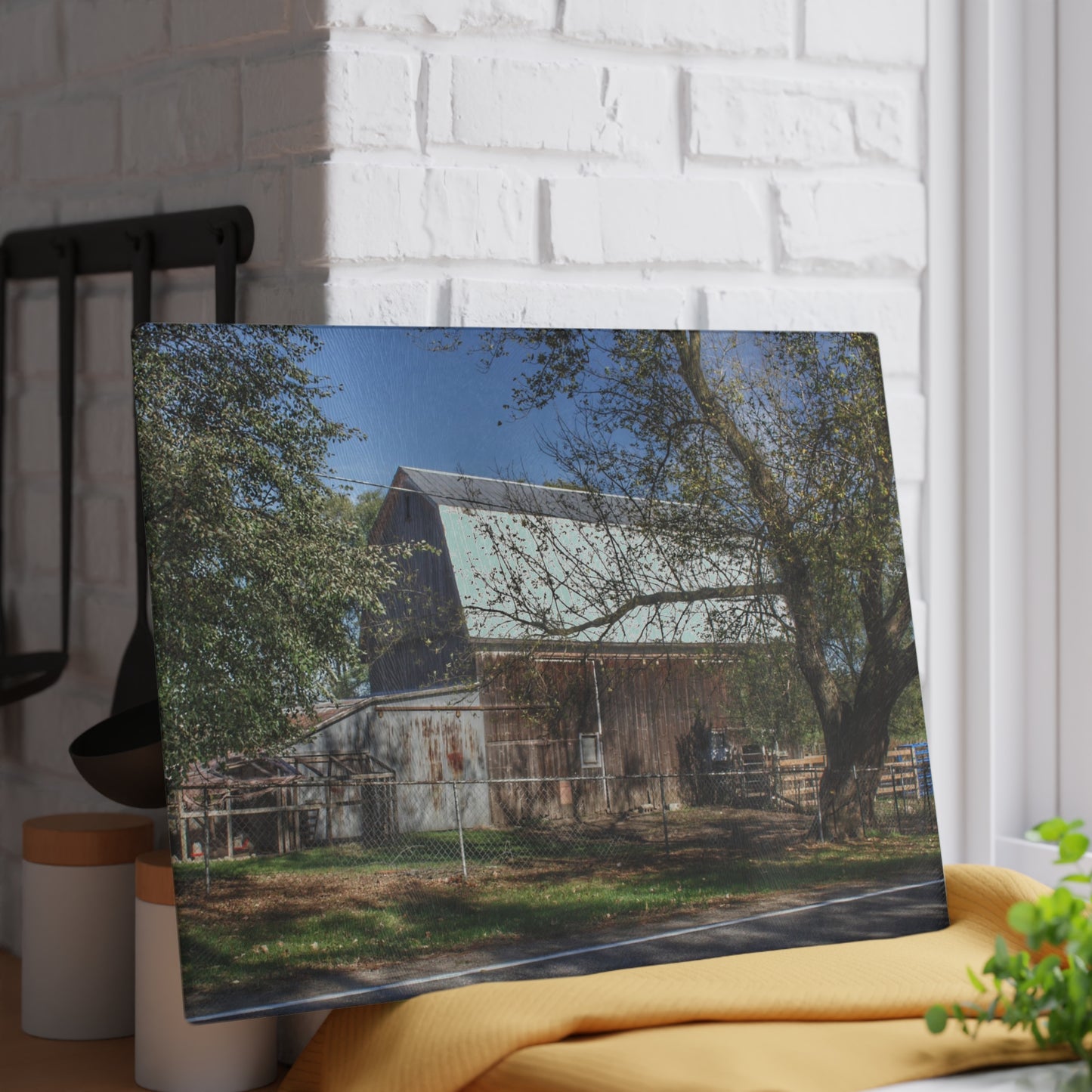U R There Photography Birch Run Road Grey Rustic Farmhouse Tempered-Glass Cutting Board