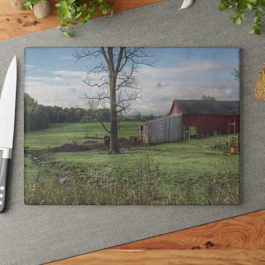 U R There Photography West Oregon Road Hidden Red III Rustic Farmhouse Tempered-Glass Cutting Board