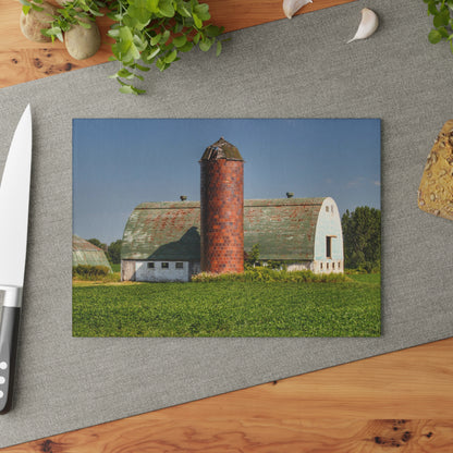 U R There Photography Elba White and Silo Rustic Farmhouse Tempered-Glass Cutting Board