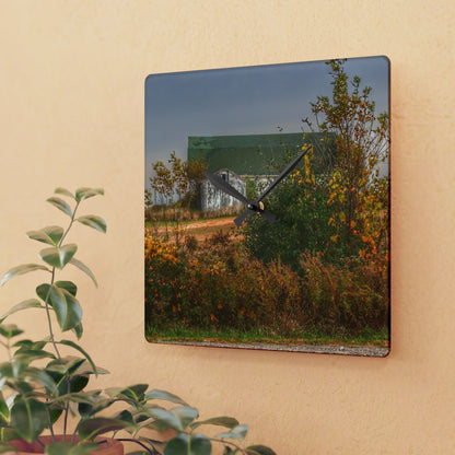 U R There Photography Hill Road White Rustic Farmhouse Acrylic Analog Wall Clock