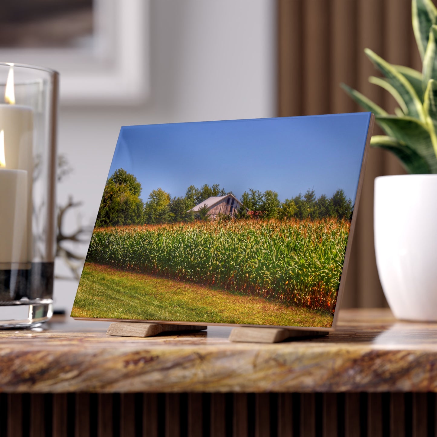 U R There Photography Beyond the Corn on Birch Run Road Rustic Farmhouse Decorative Ceramic Tile
