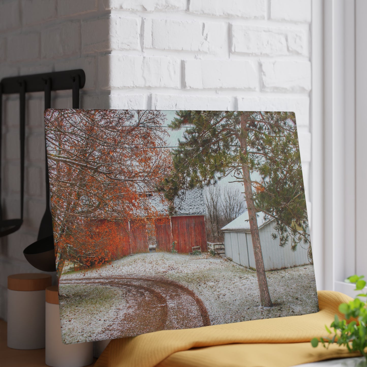 U R There Photography North Lake Pleasant Road Hidden Red Rustic Farmhouse Tempered-Glass Cutting Board