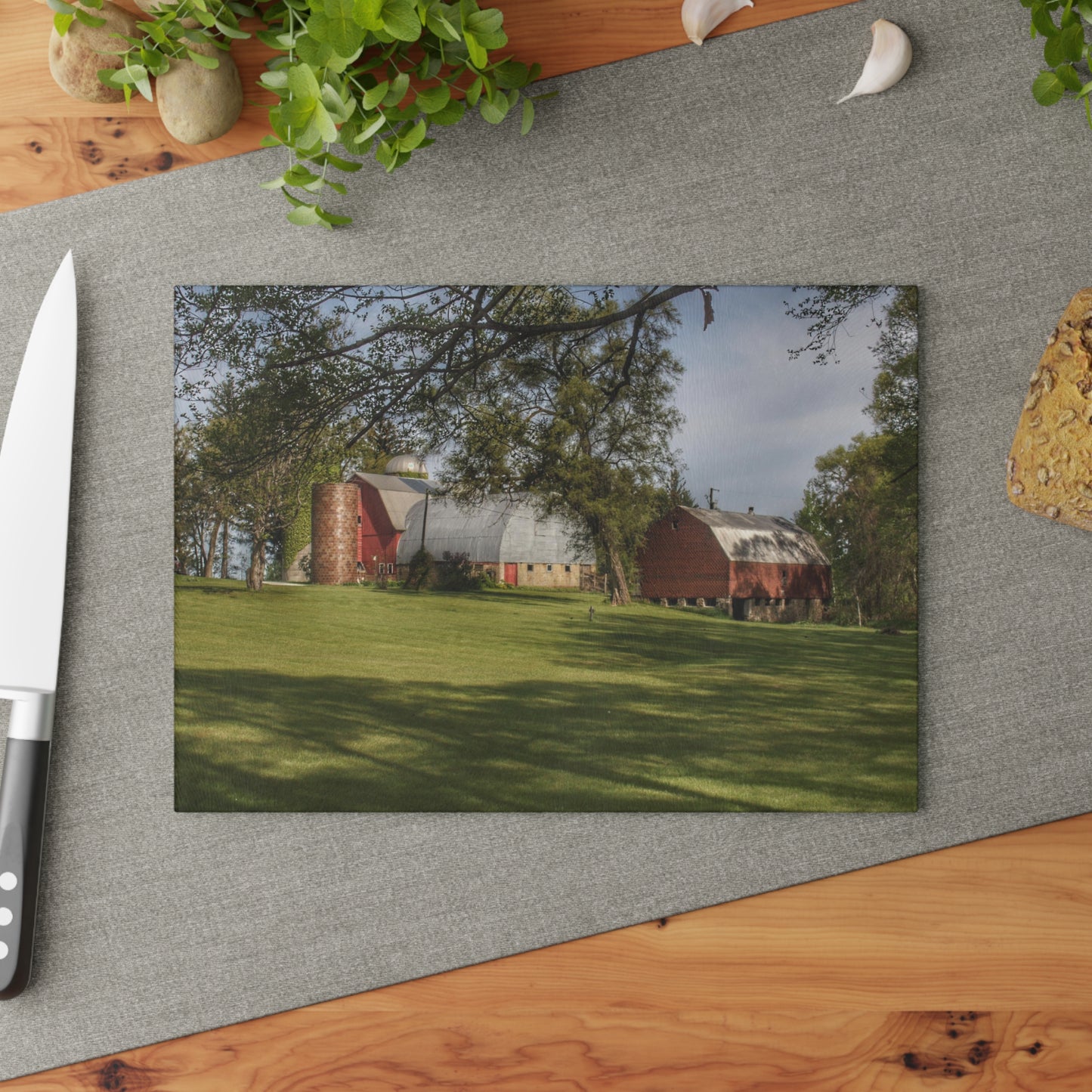 Barn Boutique Rustic Tempered-Glass Cutting Board| Clark Park Road Reds I