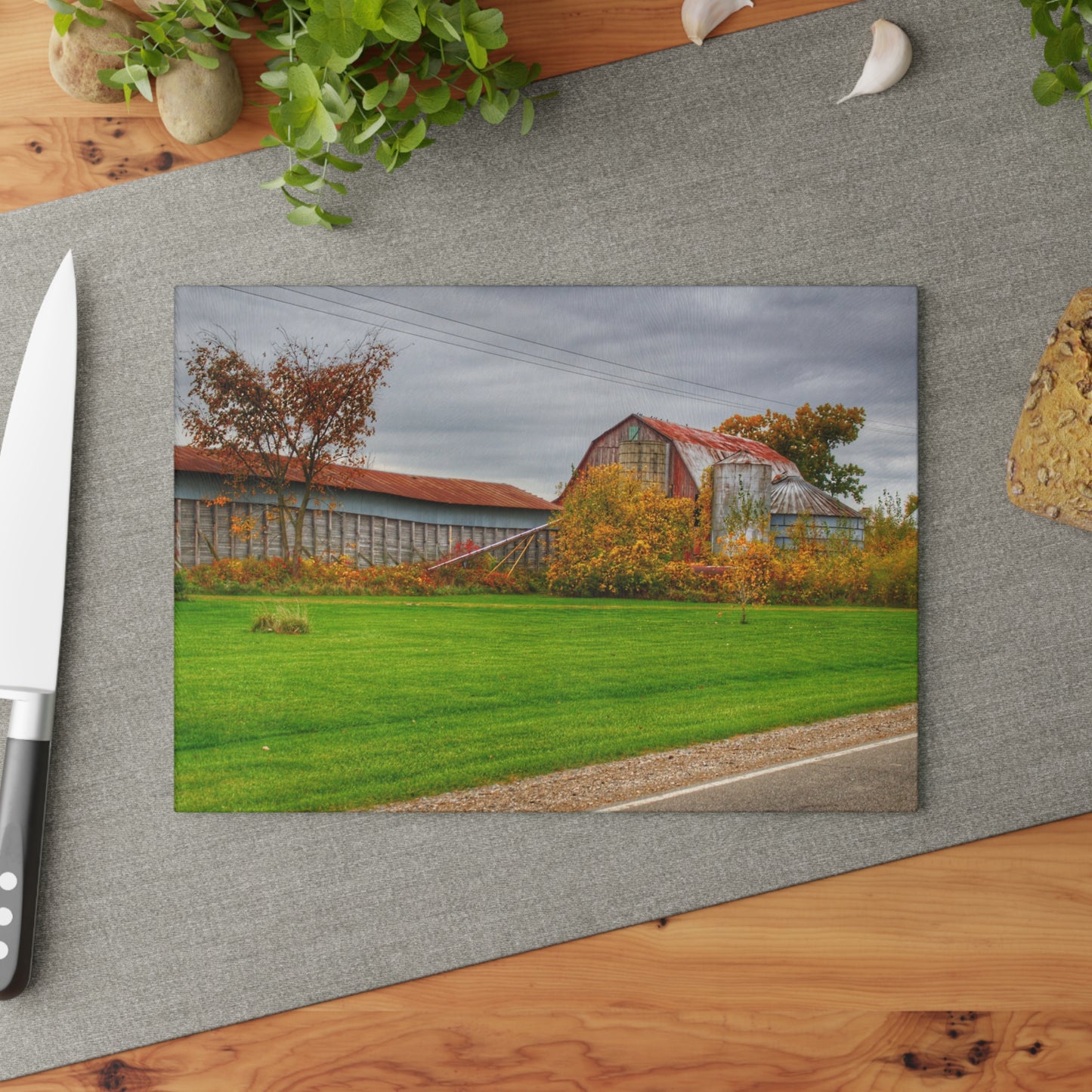 U R There Photography Galbraith Road Red Rustic Farmhouse Tempered-Glass Cutting Board