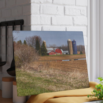 U R There Photography M-24 Northern Reds Farm Rustic Farmhouse Tempered-Glass Cutting Board
