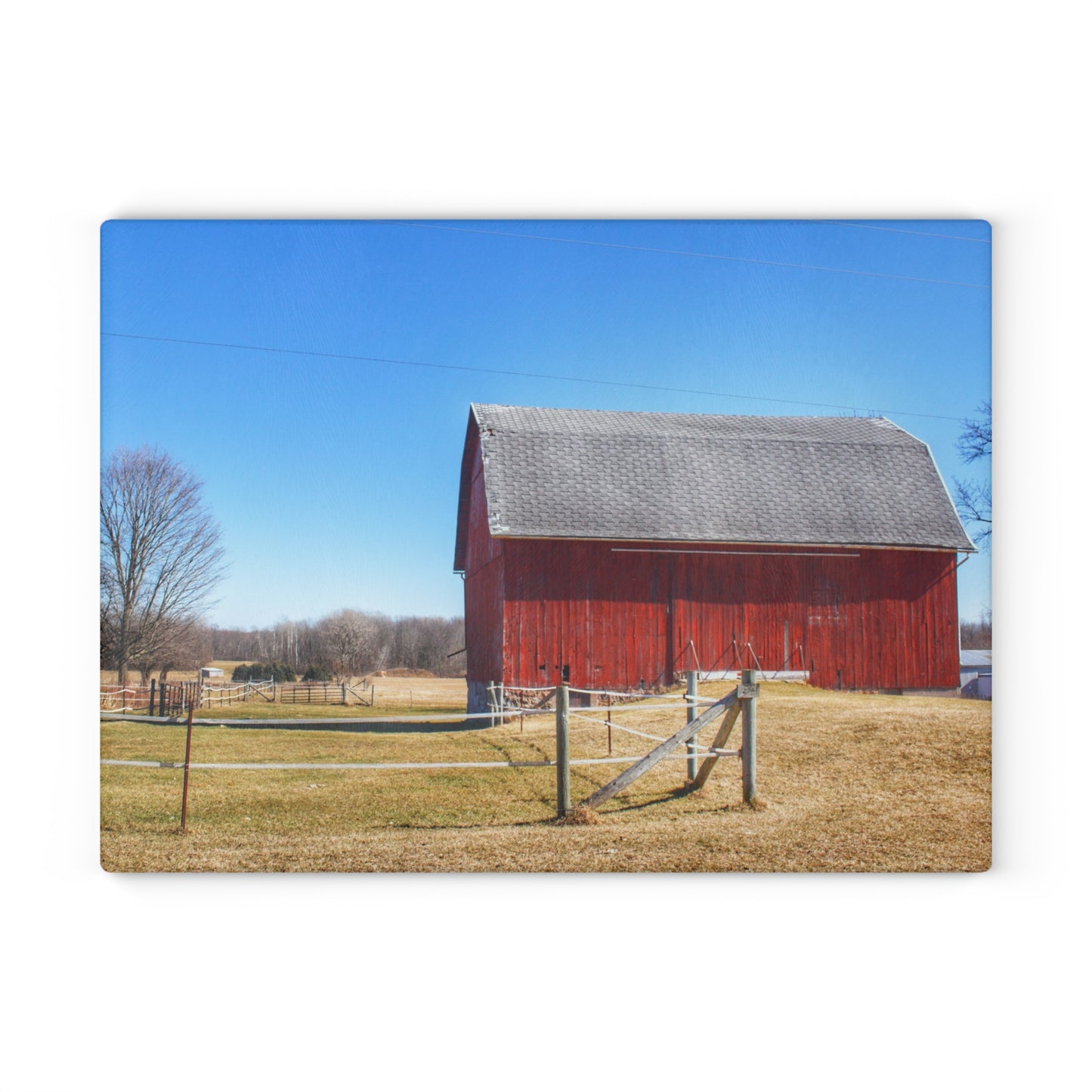 U R There Photography Phillips Road Red Rustic Farmhouse Tempered-Glass Cutting Board