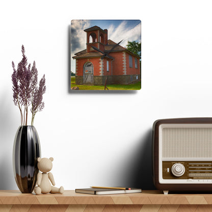 U R There Photography North Grove Road Schoolhouse I Rustic Farmhouse Acrylic Analog Wall Clock