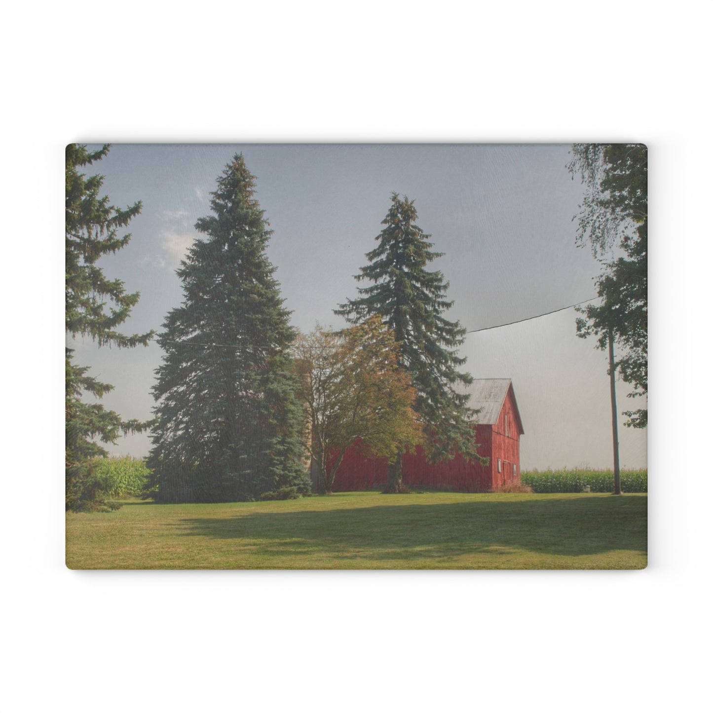 U R There Photography Small Red Barn Beneath the Pines Rustic Farmhouse Tempered-Glass Cutting Board
