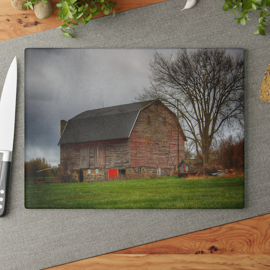 U R There Photography Ashley Drive Fieldstone Red Rustic Farmhouse Tempered-Glass Cutting Board