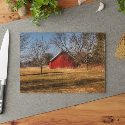 U R There Photography Romeo Plank Little Red Rustic Farmhouse Tempered-Glass Cutting Board