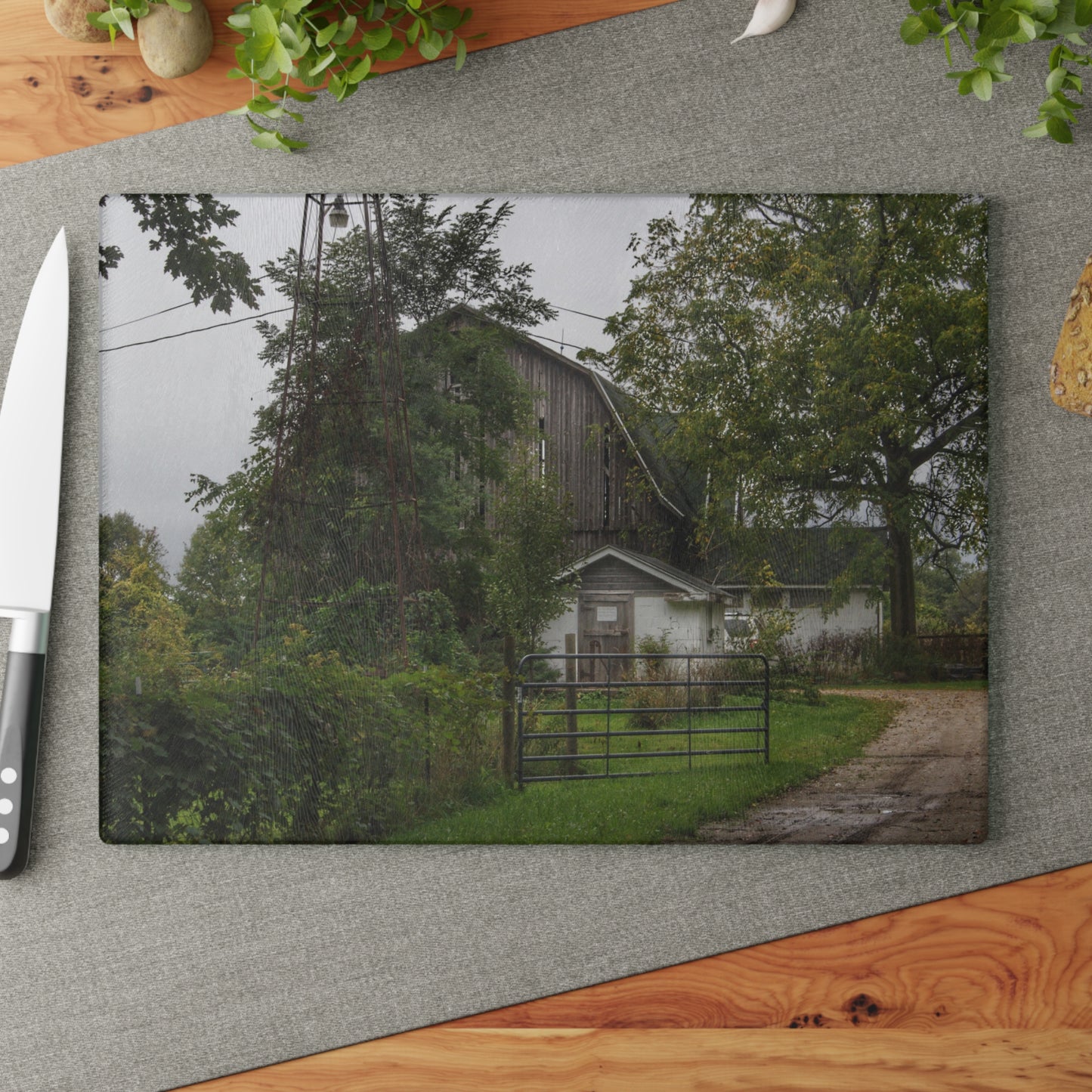 U R There Photography Noble Road Hidden Grey Rustic Farmhouse Tempered-Glass Cutting Board
