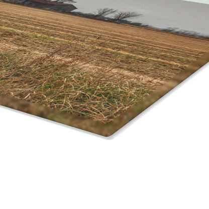 U R There Photography Freiberger Road Grey Across the Field Rustic Farmhouse Tempered-Glass Cutting Board