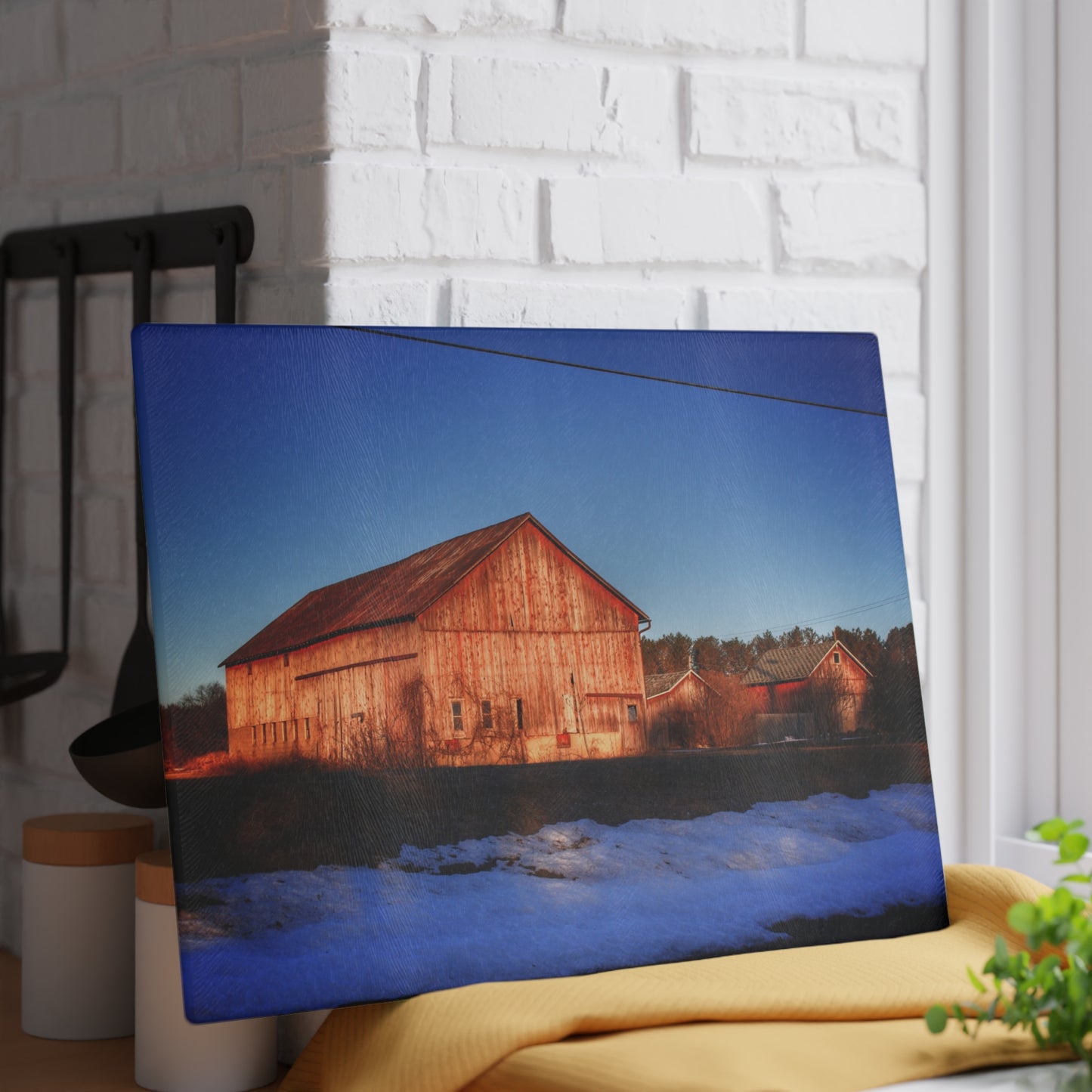U R There Photography M-15 Reds in Winter Rustic Farmhouse Tempered-Glass Cutting Board