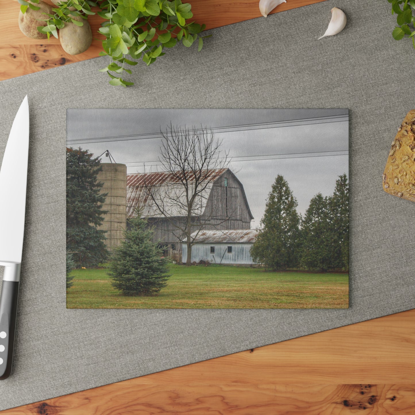 U R There Photography Eddy Road Grey I Rustic Farmhouse Tempered-Glass Cutting Board