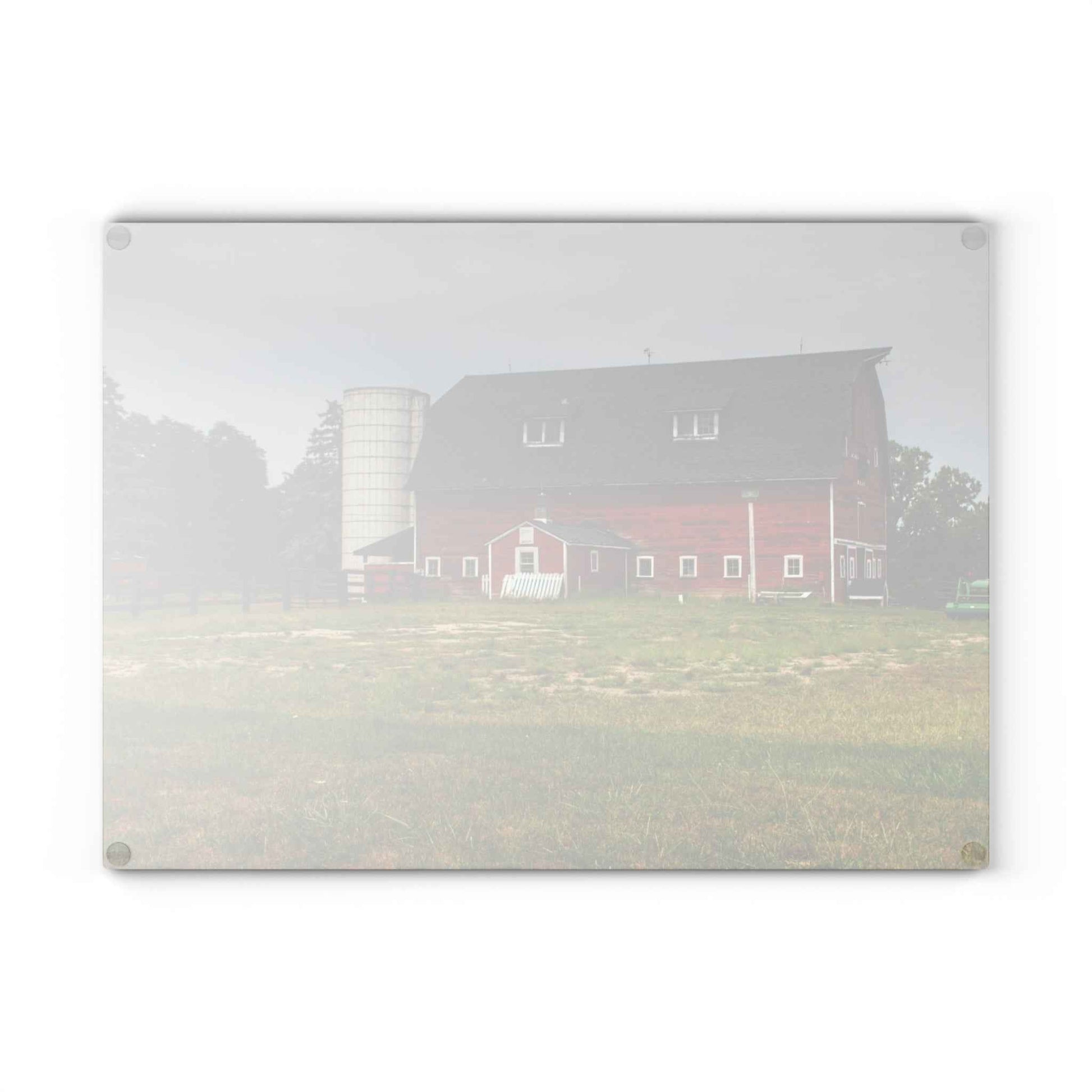 U R There Photography Oxford Old Red and Silo Rustic Farmhouse Tempered-Glass Cutting Board