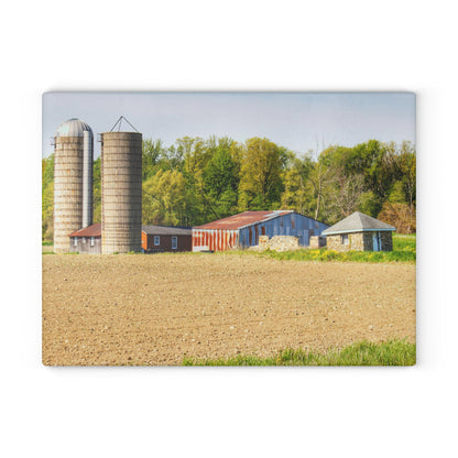 U R There Photography Deckerville Rusted Red Shack Rustic Farmhouse Tempered-Glass Cutting Board