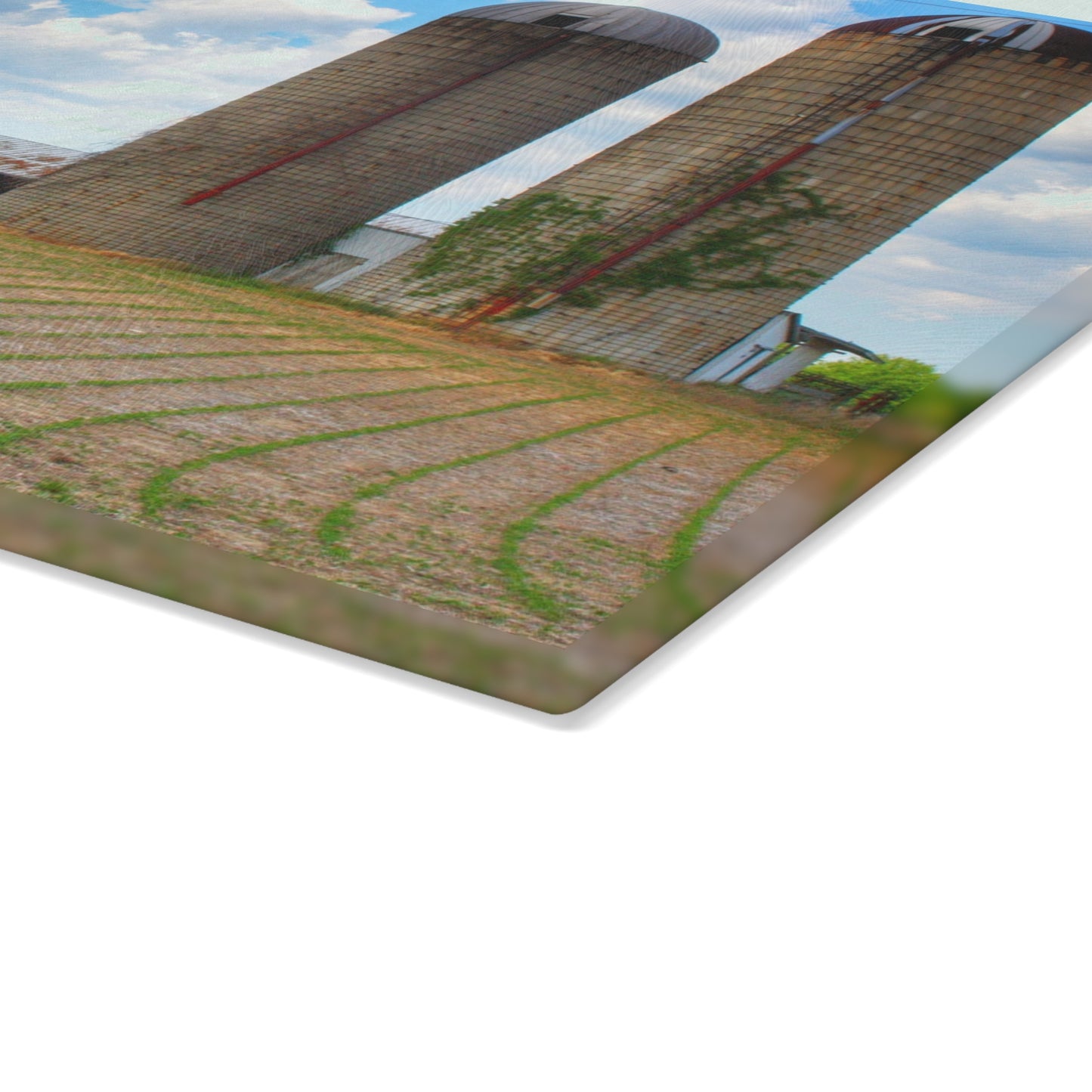 U R There Photography Marlette Road Farm III Rustic Farmhouse Tempered-Glass Cutting Board