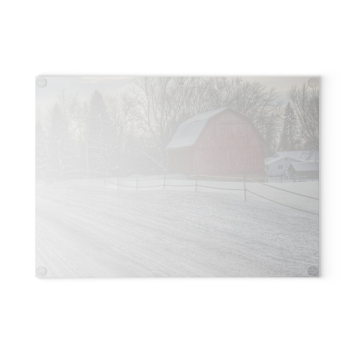 U R There Photography Phillips Road Winter Red Rustic Farmhouse Tempered-Glass Cutting Board