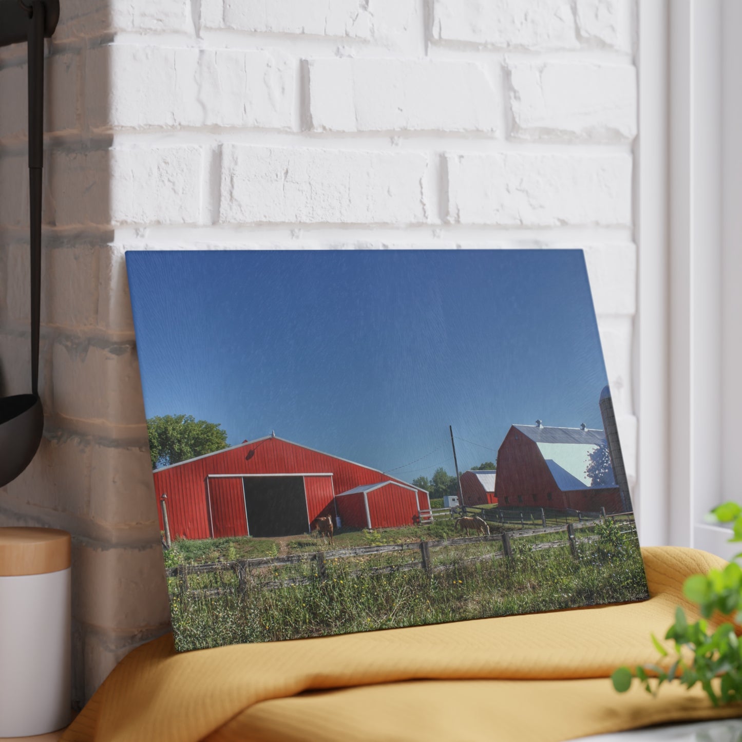 U R There Photography Mount Morris Road Farm and Horse Rustic Farmhouse Tempered-Glass Cutting Board