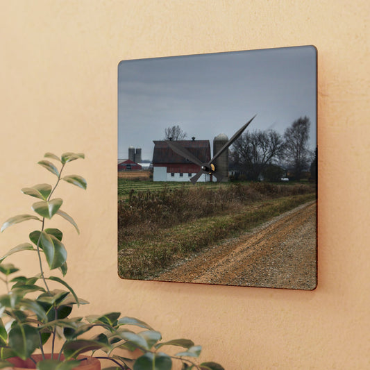 U R There Photography Gates Road Farm Rustic Farmhouse Acrylic Analog Wall Clock