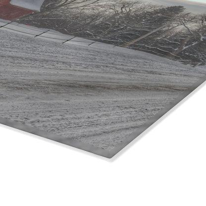 U R There Photography Phillips Road Winter Red Rustic Farmhouse Tempered-Glass Cutting Board