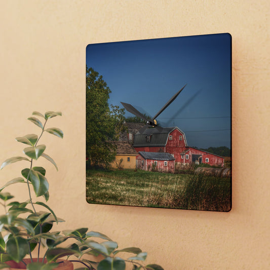 U R There Photography Rochester Road Red I Rustic Farmhouse Acrylic Analog Wall Clock
