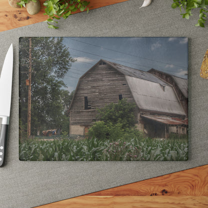 U R There Photography Murphy Lake Road Grey II Rustic Farmhouse Tempered-Glass Cutting Board
